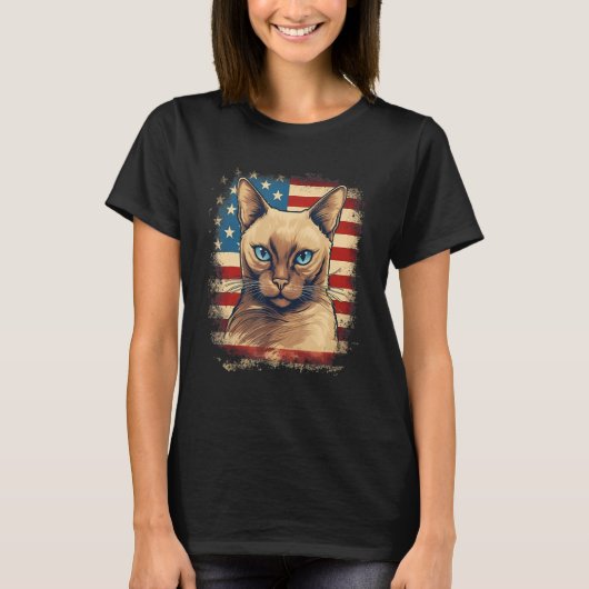 4th Of July US Flag Tonkinese Cat 1 T-Shirt (Vorderseite)