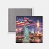 4th of July USA 250th Statue of Liberty Rocket Magnet (Vorderseite/Rückseite)