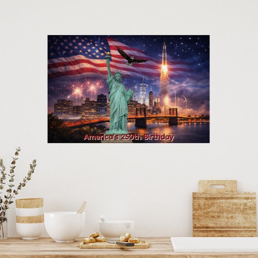4th of July USA 250th Statue of Liberty Rocket Poster (Küche)