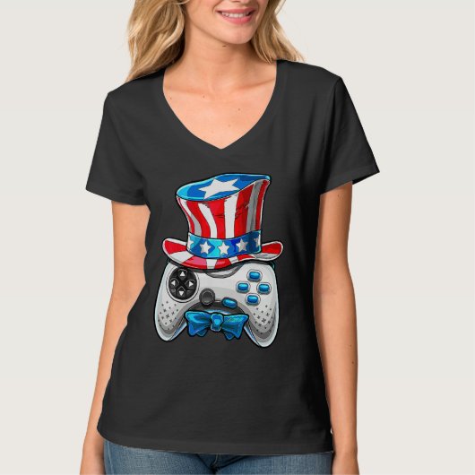 4th Of July Video Game American Flag Uncle Sam Gam T-Shirt (Vorderseite)