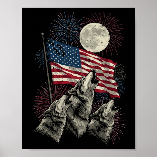 4th Of July Wolves Moon Meme Funny Usa Flag Men Wo Poster (Vorne)