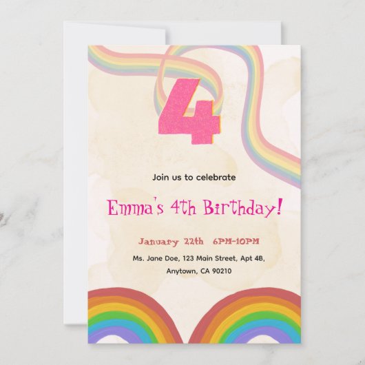 4th Rainbow Girl Birthday Invitation    Einladung (Vorderseite)