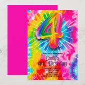 4th Tie Dye Birthday Einladung (Vorne/Hinten)
