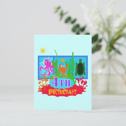 4th Undersea Adventure Birthday Tshirts Postkarte (Stehend Vorderseite)