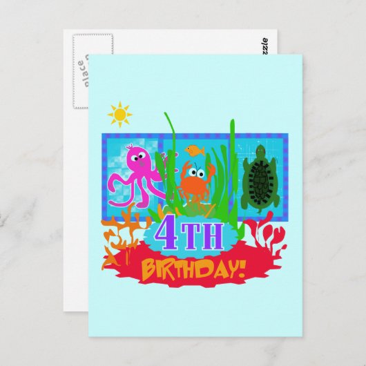 4th Undersea Adventure Birthday Tshirts Postkarte (Vorne/Hinten)