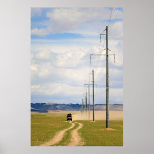 4X4-Fahrzeuge auf einer unbefestigten Straße, Gobi Poster