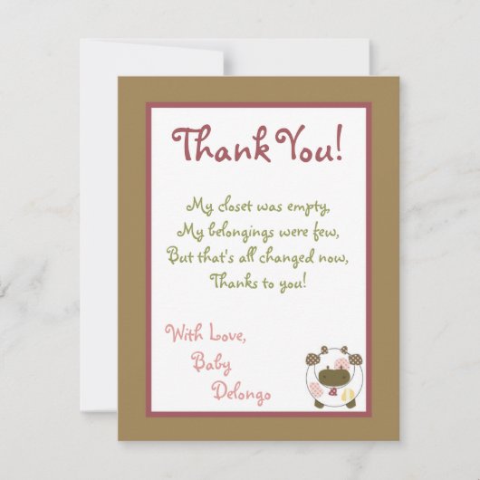 4x5 FLAT Danke Card Abbys Farm Pink Girly Barn (Vorderseite)