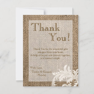 4x5 FLAT Danke Card Burlap Lace Country Wester