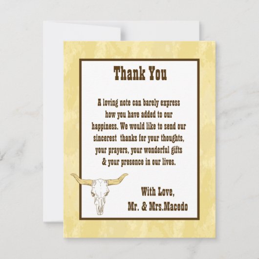 4x5 FLAT Danke Card Cowboy Rodeo Steer Skull T (Vorderseite)
