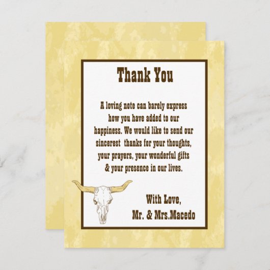 4x5 FLAT Danke Card Cowboy Rodeo Steer Skull T (Vorne/Hinten)