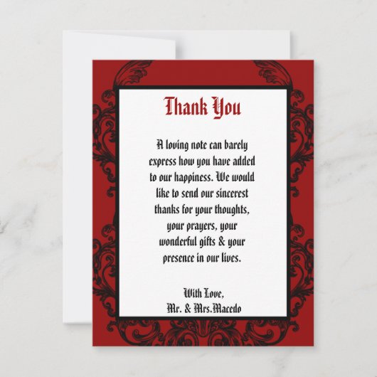 4x5 FLAT Danke Card Crimson Red Verziert Embelli (Vorderseite)