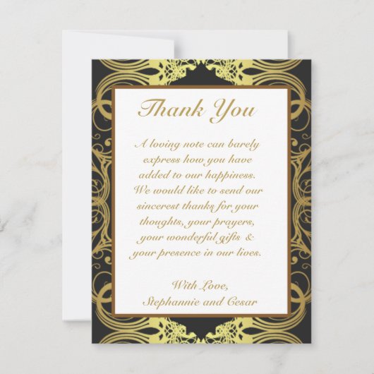 4x5 FLAT Danke Card Gold und Black Damask (Vorderseite)