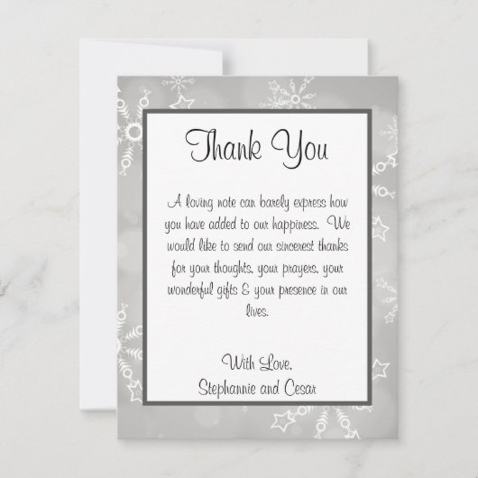 4x5 FLAT Danke Card Gray Snowflakes Einladung (Vorderseite)