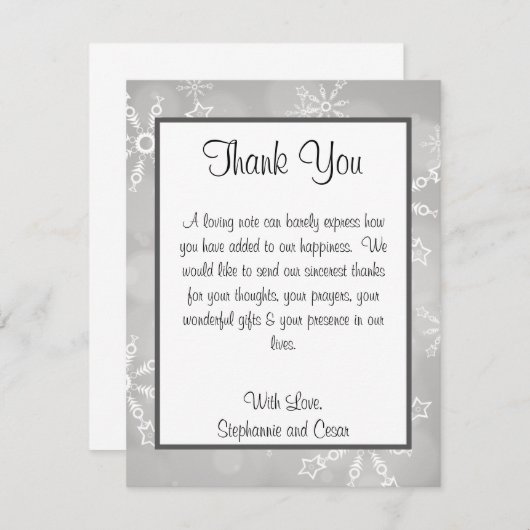4x5 FLAT Danke Card Gray Snowflakes Einladung (Vorne/Hinten)
