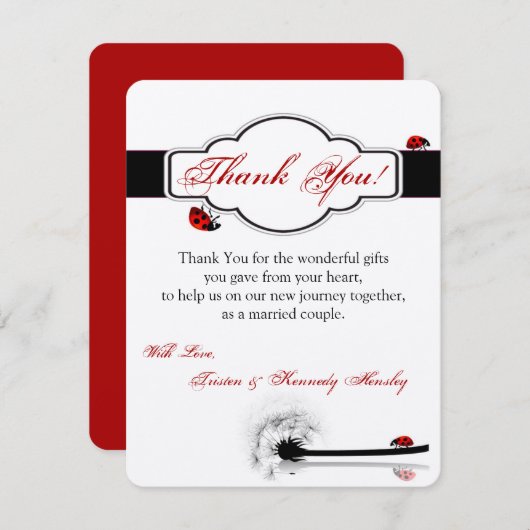 4x5 FLAT Danke Card Lady Bug Dandilion Blume (Vorne/Hinten)