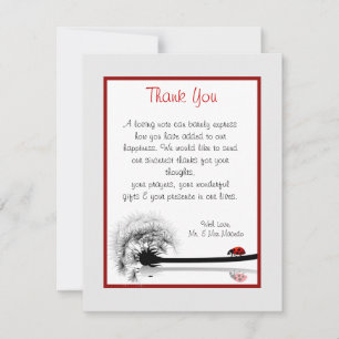 4x5 FLAT Danke Card Lady Bug on Dandelion Red