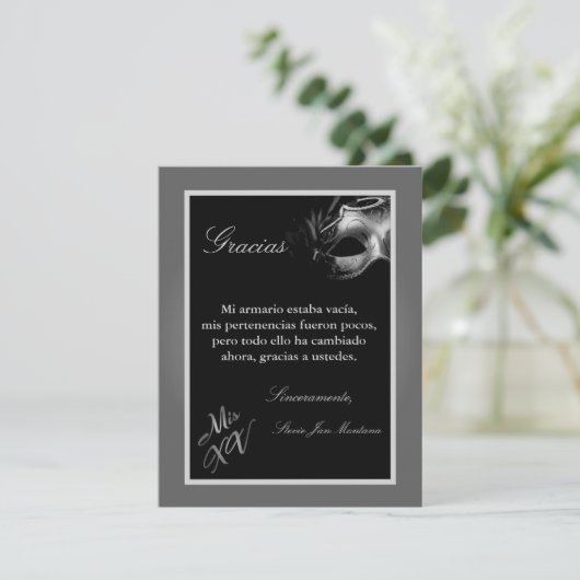 4x5 FLAT Danke Card Mis XV Silver (Stehend Vorderseite)