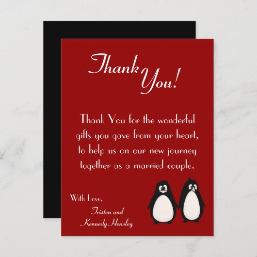 4x5 FLAT Danke Card Pinguin Liebe Paare (Vorne/Hinten)