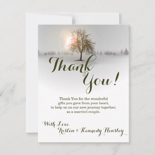 4x5 FLAT Danke Card Winter Sunset Tree Schnee (Vorderseite)
