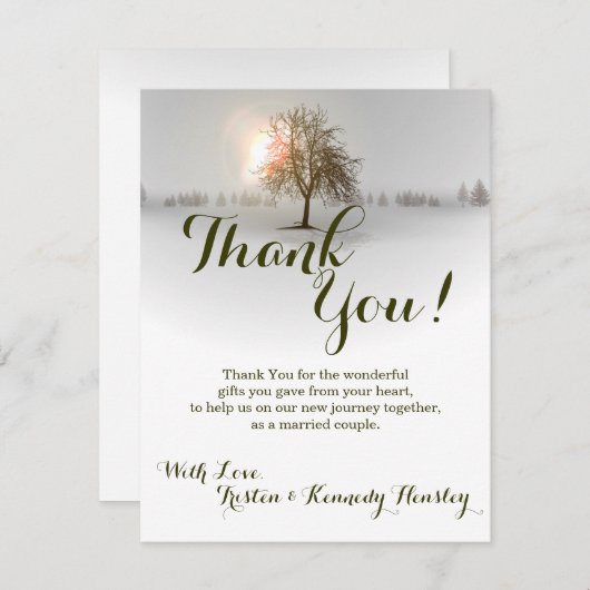 4x5 FLAT Danke Card Winter Sunset Tree Schnee (Vorne/Hinten)