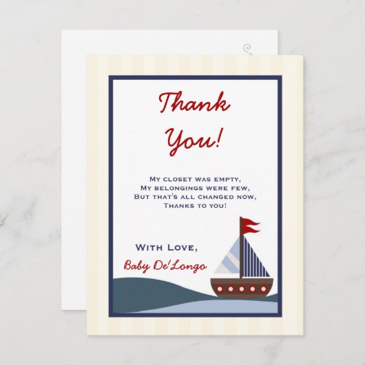 4x5 FLAT Danke Karte Ahoy Mate Sailboat Whale (Vorne/Hinten)