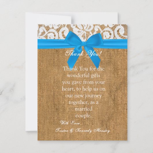 4x5 FLAT Danke Karte Blue Burlap Lace (Vorderseite)