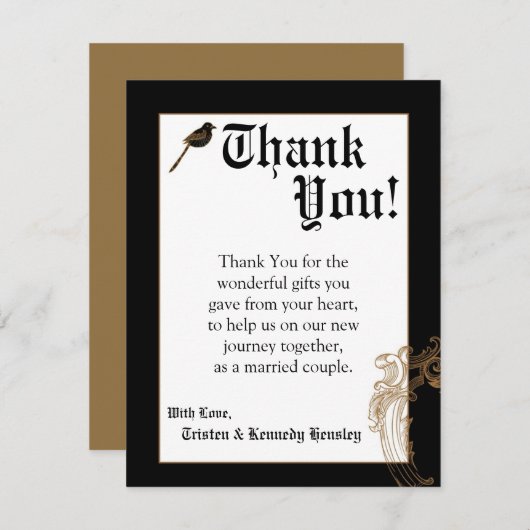 4x5 FLAT Danke Karte Formal Love Birds Taube (Vorne/Hinten)