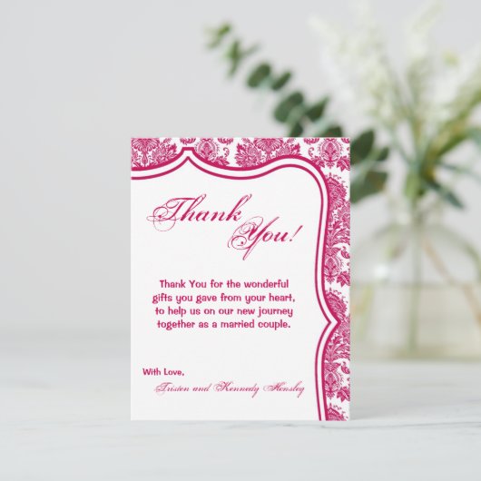4x5 FLAT Danke Karte Fusia White Damask Lace Pr (Stehend Vorderseite)