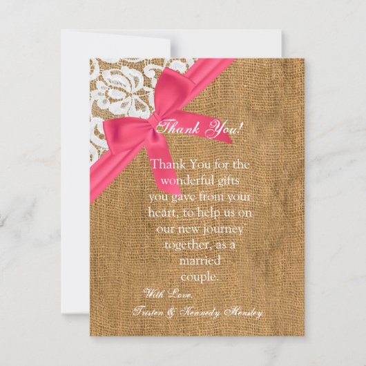 4x5 FLAT Danke Karte Pink Burlap Lace (Vorderseite)