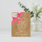 4x5 FLAT Danke Karte Pink Burlap Lace (Stehend Vorderseite)