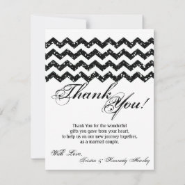 4x5 FLAT Danke Karte Schwarzer Glitzer Zickzack