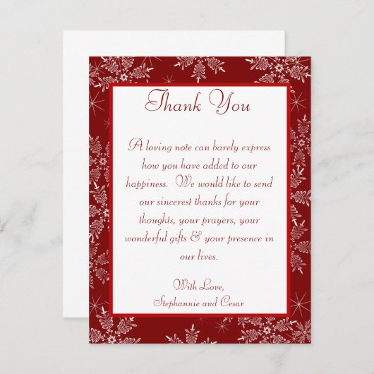 4x5 FLAT Danke Karte Weihnachten Rote Schneeflocke (Vorne/Hinten)