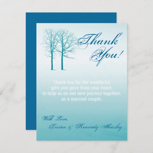 4x5 FLAT Danke Karte Zwei Winter Bäume Schneeweg (Vorne/Hinten)