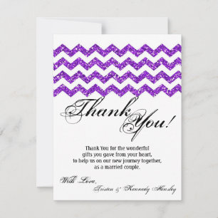 4x5 FLAT Dankeschön-Karte Lila Glitter Chevron Str Dankeskarte
