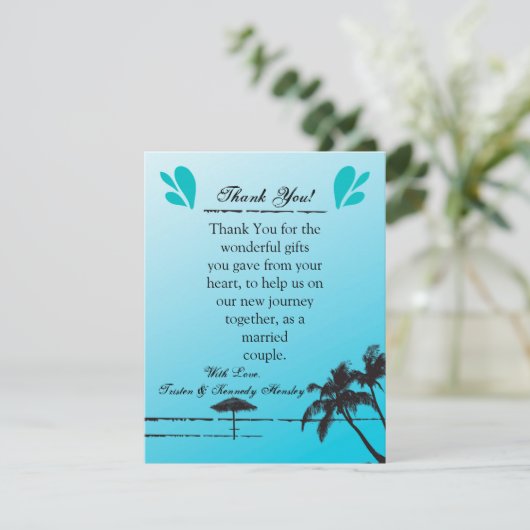 4x5 FLAT Vielen Dank Card Beachy Palm Tree Dankeskarte (Stehend Vorderseite)