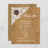 4x5 FLAT Vielen Dank Card Button Burlap Lace Dankeskarte (Vorne/Hinten)