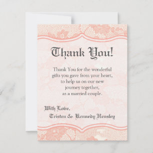4x5 FLAT Vielen Dank Card Country Coral Lace Print Dankeskarte