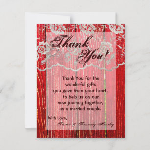 4x5 FLAT Vielen Dank Card Country Lace Red Wash Wo Dankeskarte