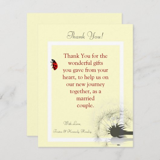 4x5 FLAT Vielen Dank Card Gelb und Lady Bug Dankeskarte (Vorne/Hinten)