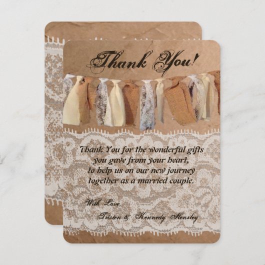 4x5 FLAT Vielen Dank Card Kraft Papier Bag Lace Bu Dankeskarte (Vorne/Hinten)
