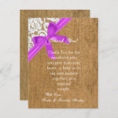 4x5 FLAT Vielen Dank Card Lila Burlap Lace Dankeskarte (Vorne/Hinten)
