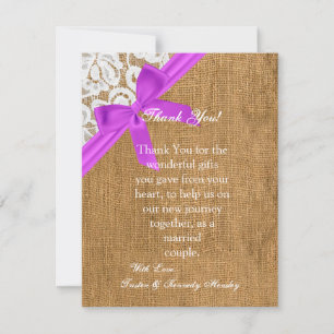 4x5 FLAT Vielen Dank Card Lila Burlap Lace Dankeskarte