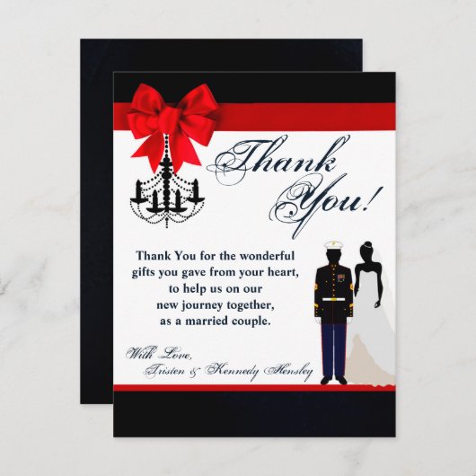 4x5 FLAT Vielen Dank Card Marine Uniform Groom Bri Dankeskarte (Vorne/Hinten)