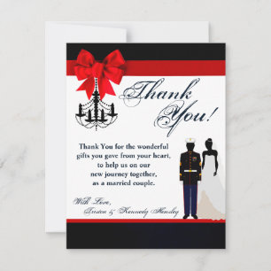 4x5 FLAT Vielen Dank Card Marine Uniform Groom Bri Dankeskarte