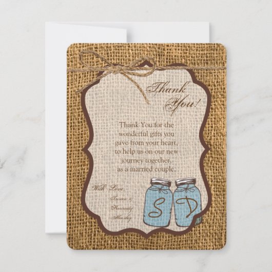 4x5 FLAT Vielen Dank Card Mason Jar Burlap Country Dankeskarte (Vorderseite)