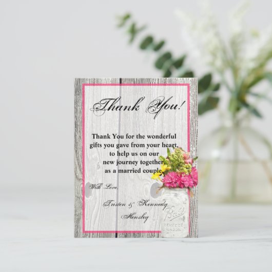 4x5 FLAT Vielen Dank Card Mason Jar mit Wildblumen Dankeskarte (Stehend Vorderseite)