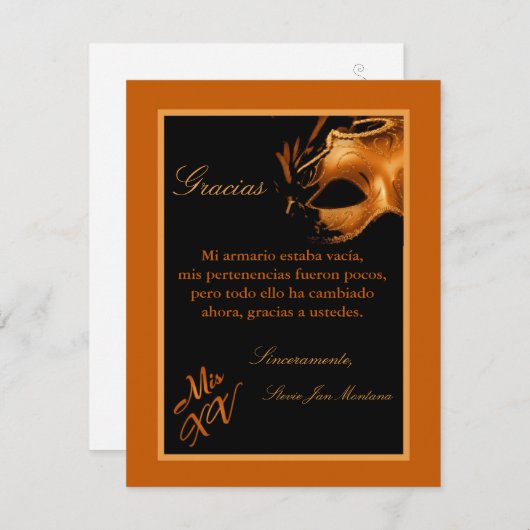 4x5 FLAT Vielen Dank Card Mis XV Orange Dankeskarte (Vorne/Hinten)