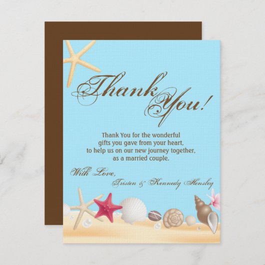 4x5 FLAT Vielen Dank Card Muscheln Beach Sand Ocea Dankeskarte (Vorne/Hinten)