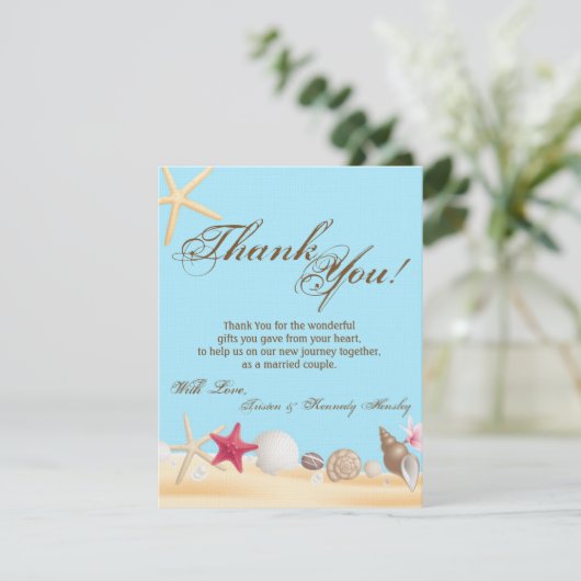 4x5 FLAT Vielen Dank Card Muscheln Beach Sand Ocea Dankeskarte (Stehend Vorderseite)