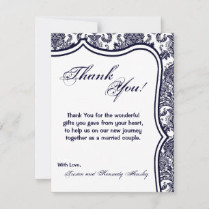 4x5 FLAT Vielen Dank Card Navy Blue Damask Lace Dankeskarte